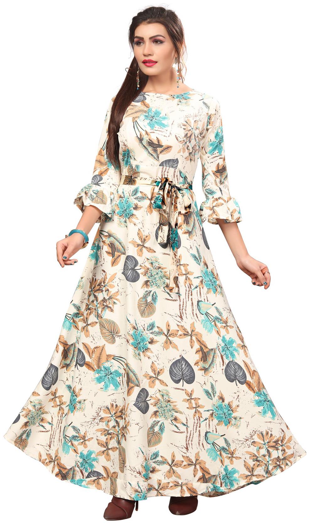 

NEW ETHNIC 4 YOU Crepe Floral Off-White Only Gown