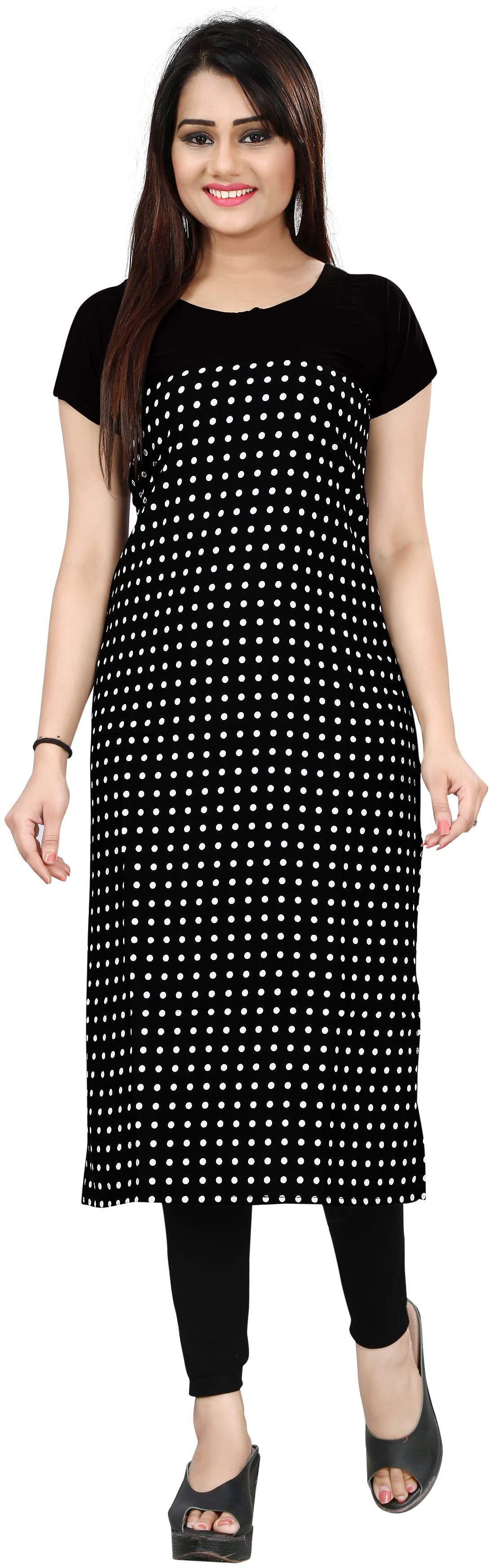 

NEW ETHNIC 4 YOU Women Black Polka Dots Straight Kurta