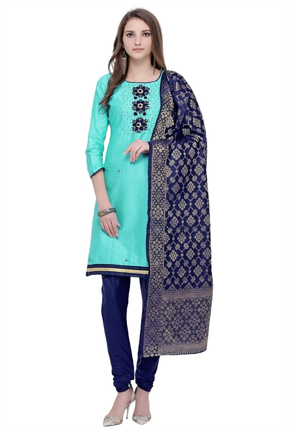 

Varish Green Unstitched Kurta with bottom dupatta With dupatta Dress Material