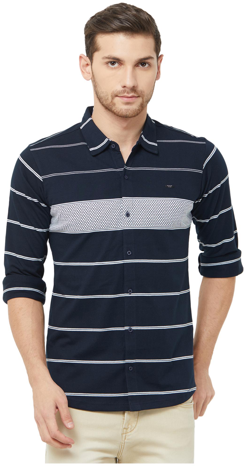 

Nexgen Club Men Blue Grey Horizontal Stripes Regular Fit Casual Shirt