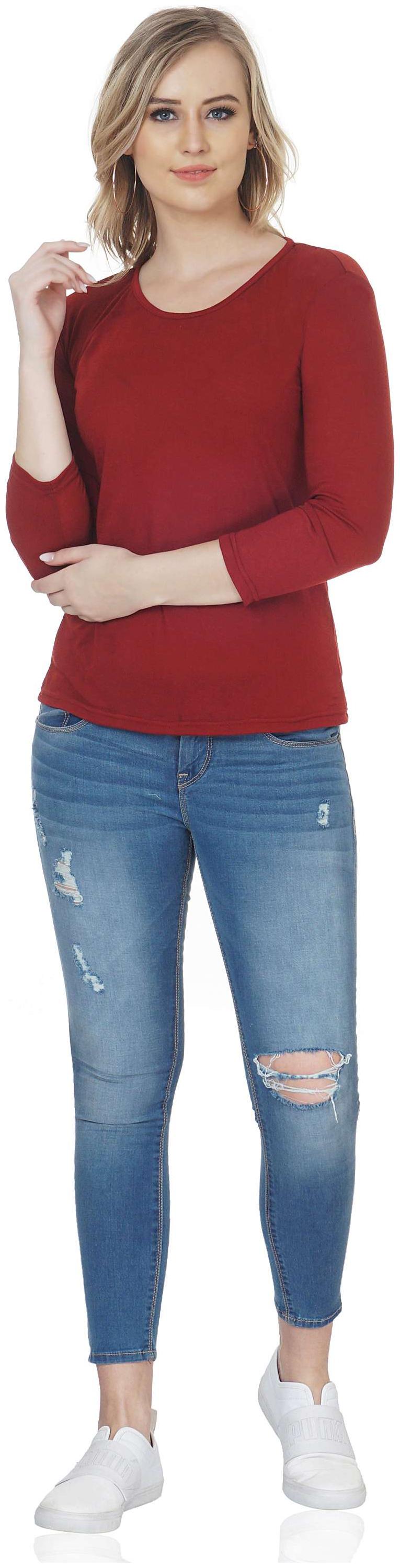 

NICE QUEEN Women Solid Regular top - Maroon