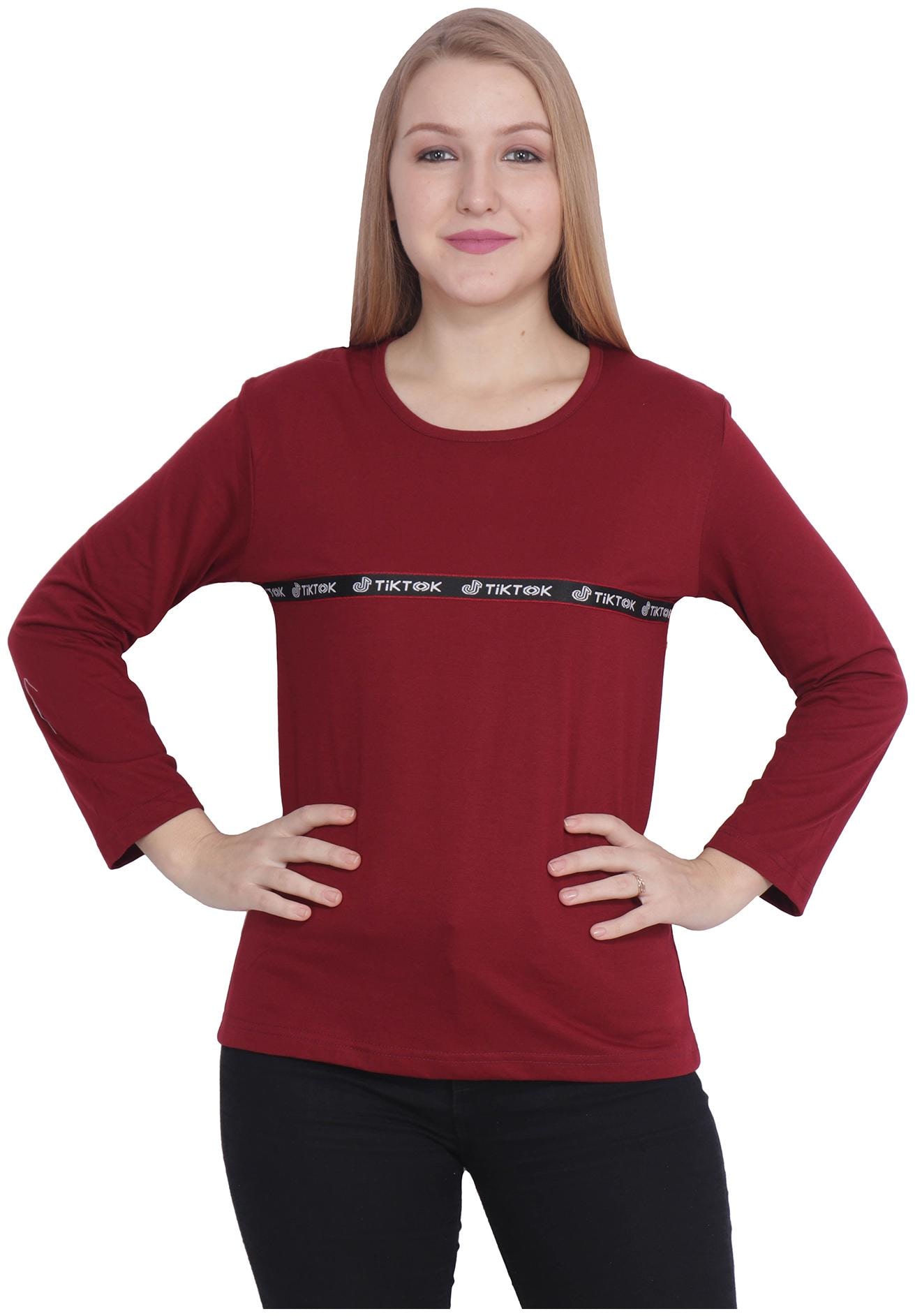 

NICE QUEEN Women Maroon Regular fit Round neck Cotton T shirt