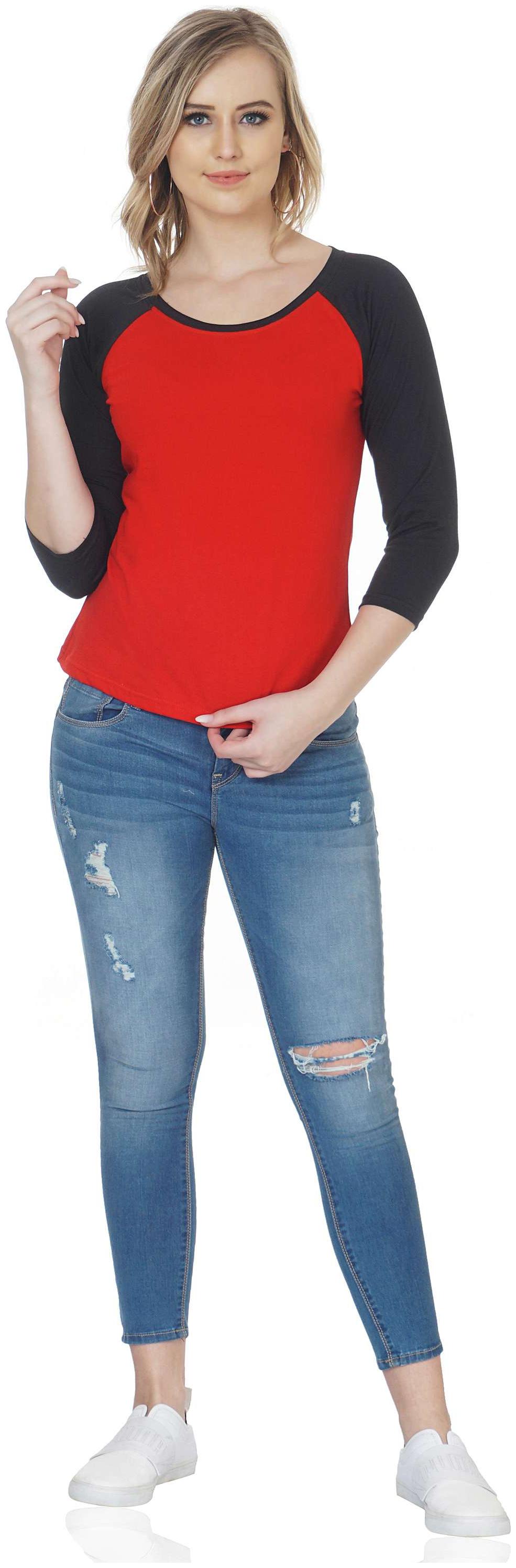 

NICE QUEEN Women Multi Regular fit U neck Polyester T shirt