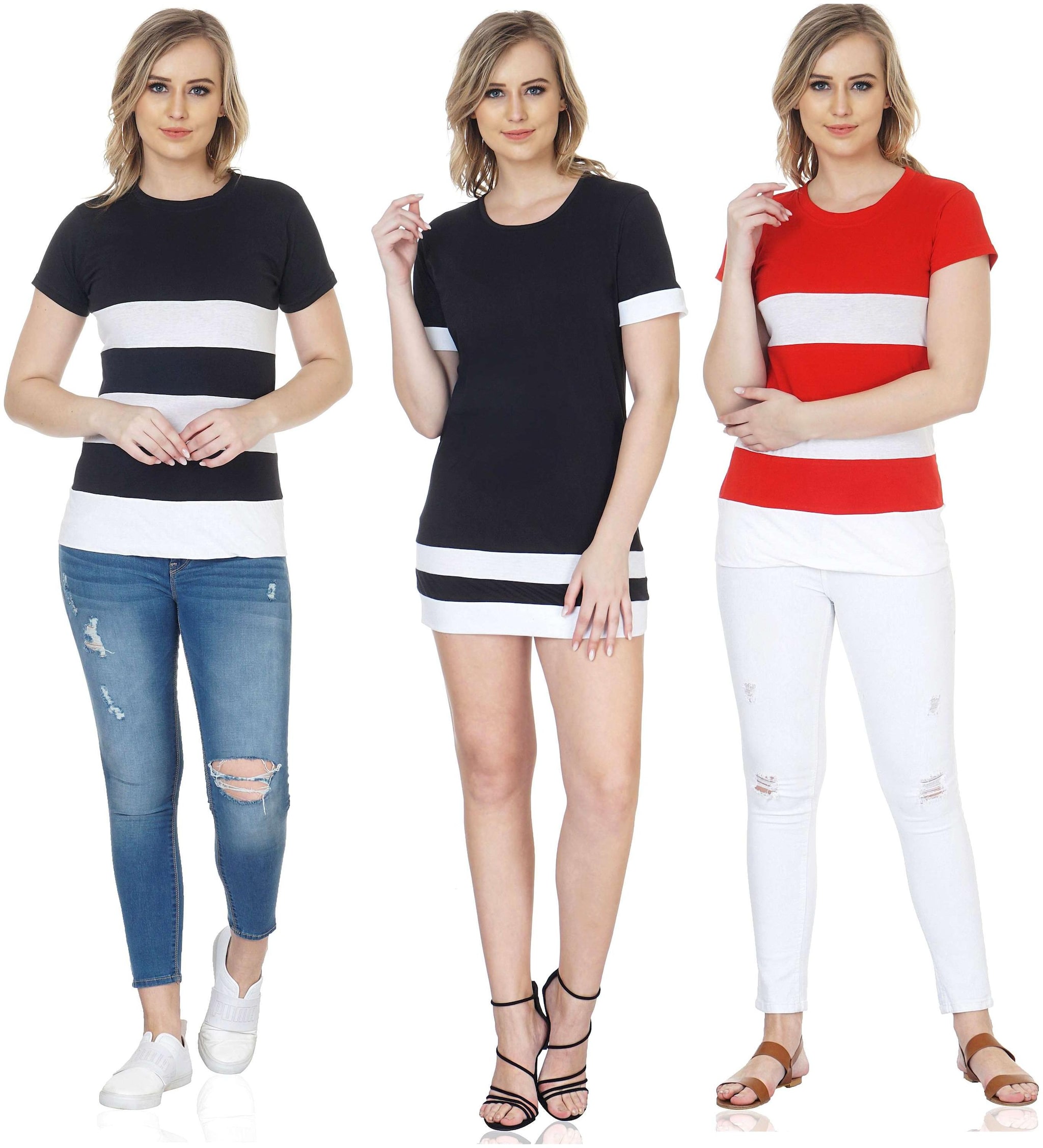 

NICE QUEEN Women Multi Regular fit Round neck Cotton T shirt
