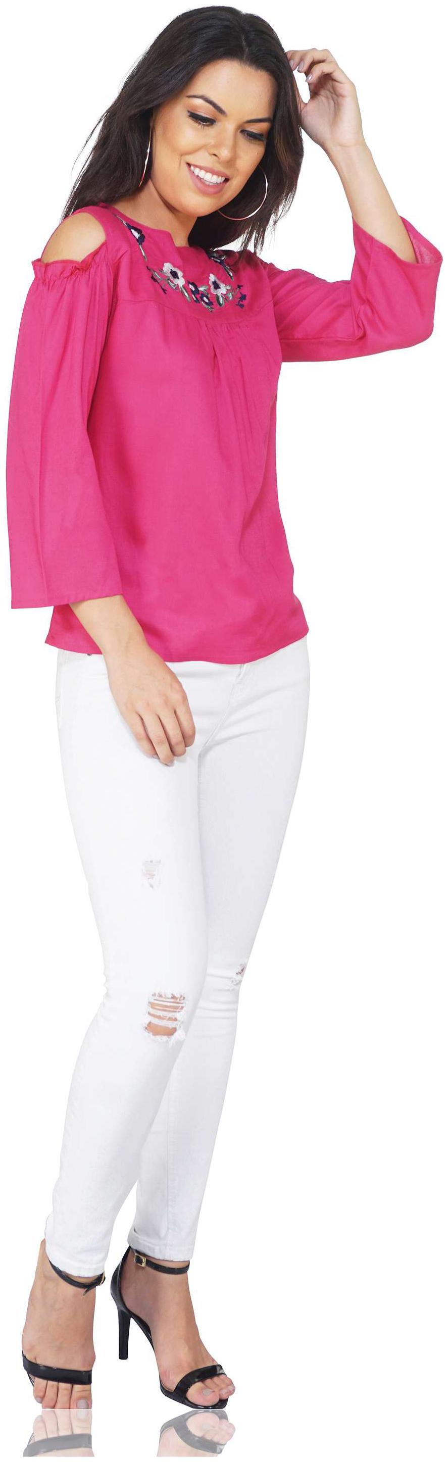 

NICE QUEEN Women Printed A-line top - Pink