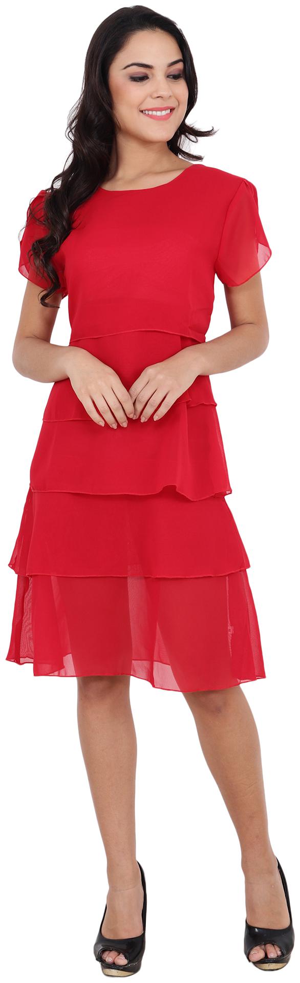 

NICE QUEEN Red Solid Fit flare dress