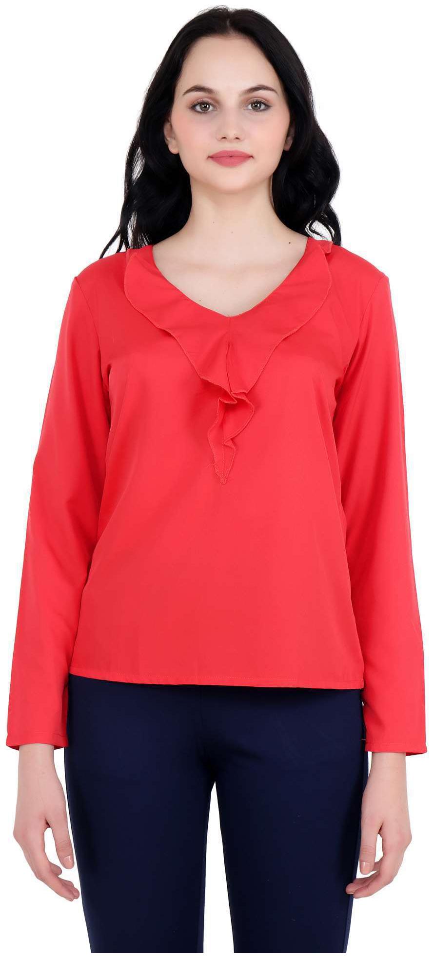 

NICE QUEEN Women Red Regular fit V neck Polyester Tank top