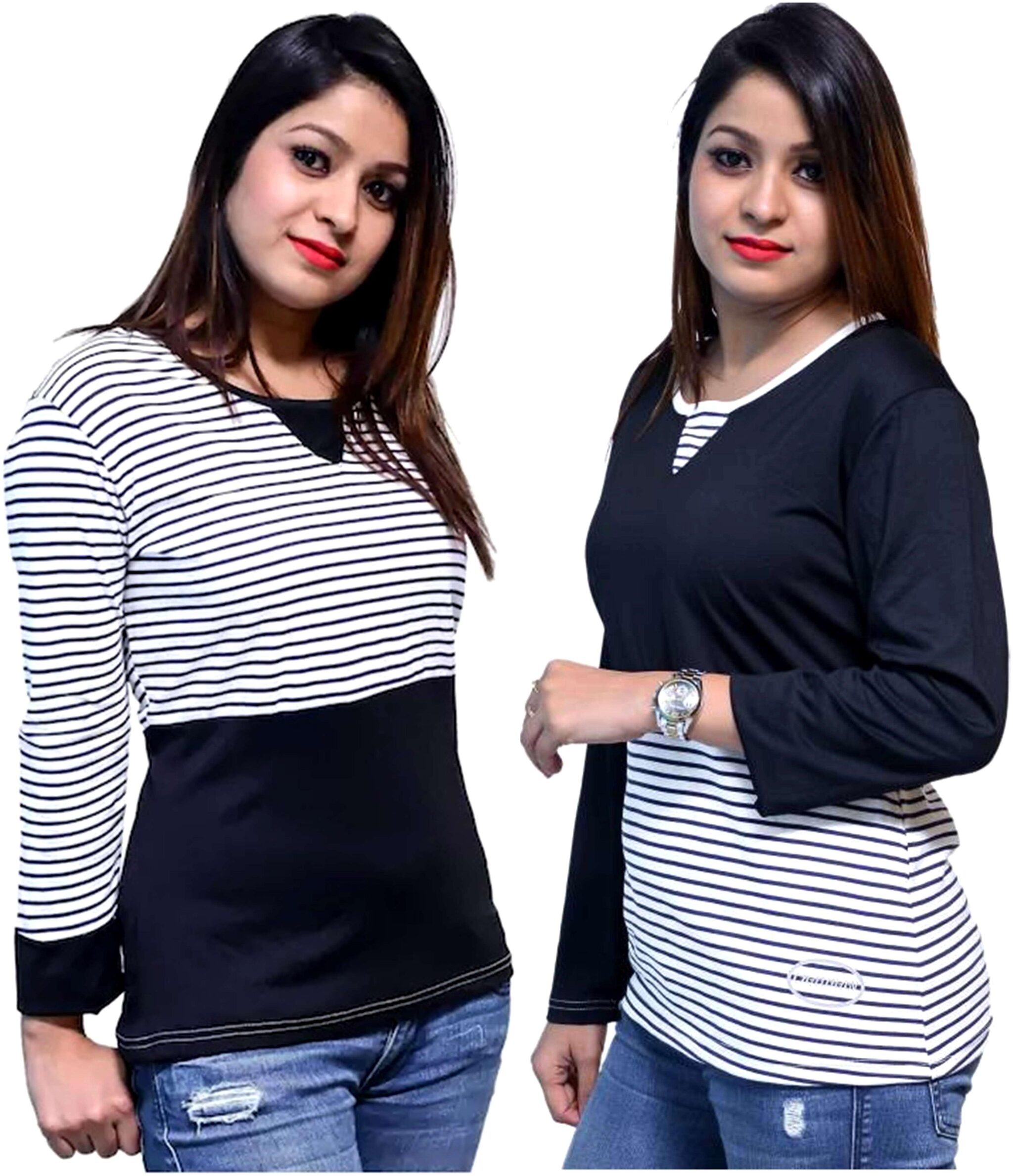 

NICE QUEEN Women Multi Regular fit Round neck Cotton T shirt