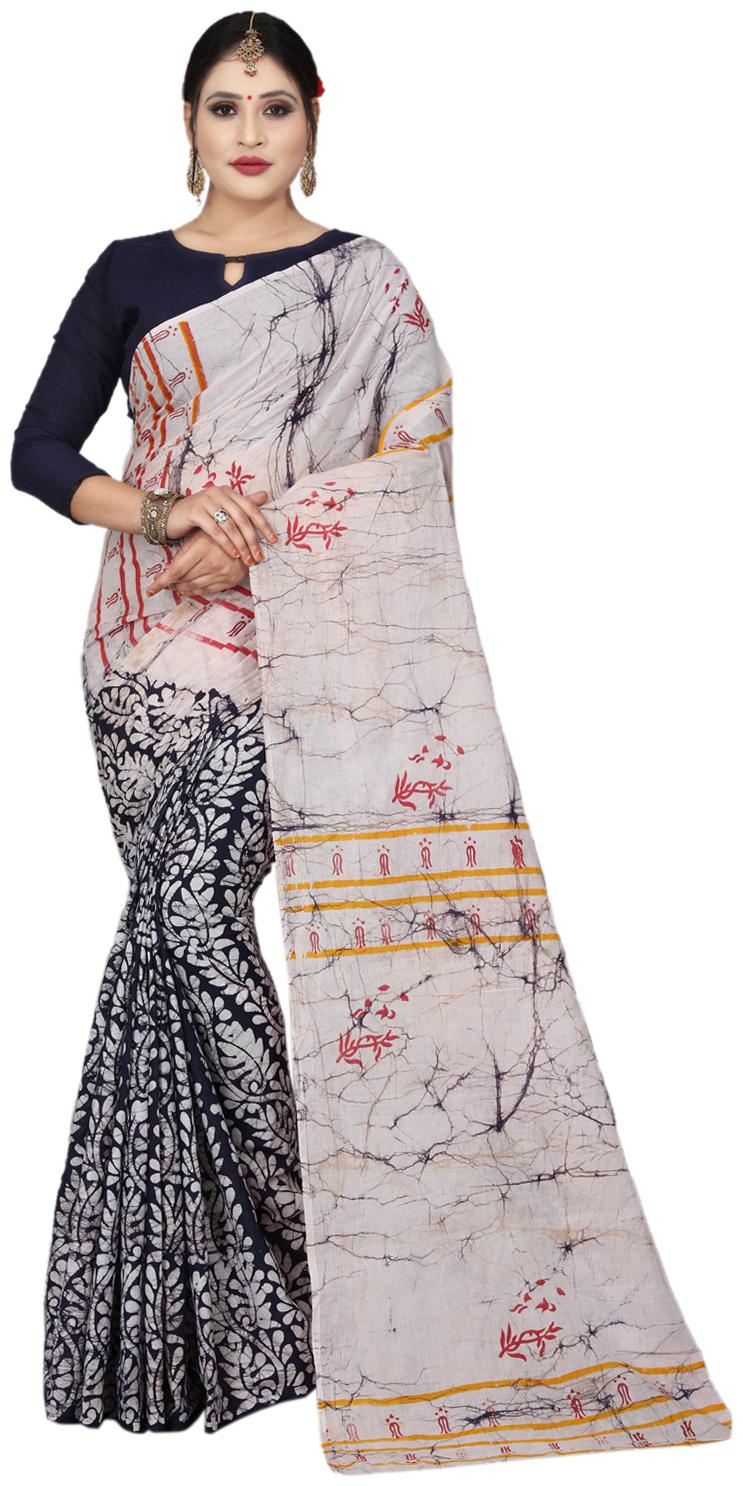 

Nikhilam Cotton Hand Block Wax Batik Printed saree -Multi