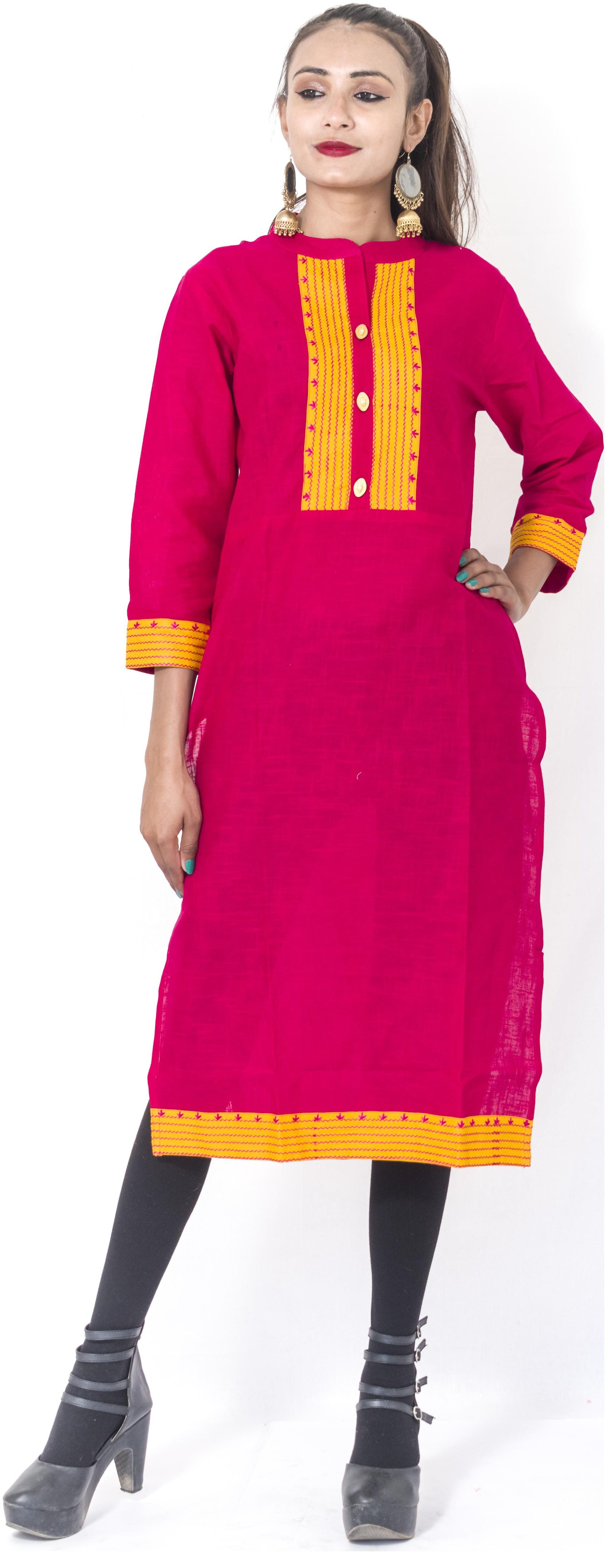 

Nikhilam-Cotton Slub-Embroidery Work-Pink Colour-Straight kurti
