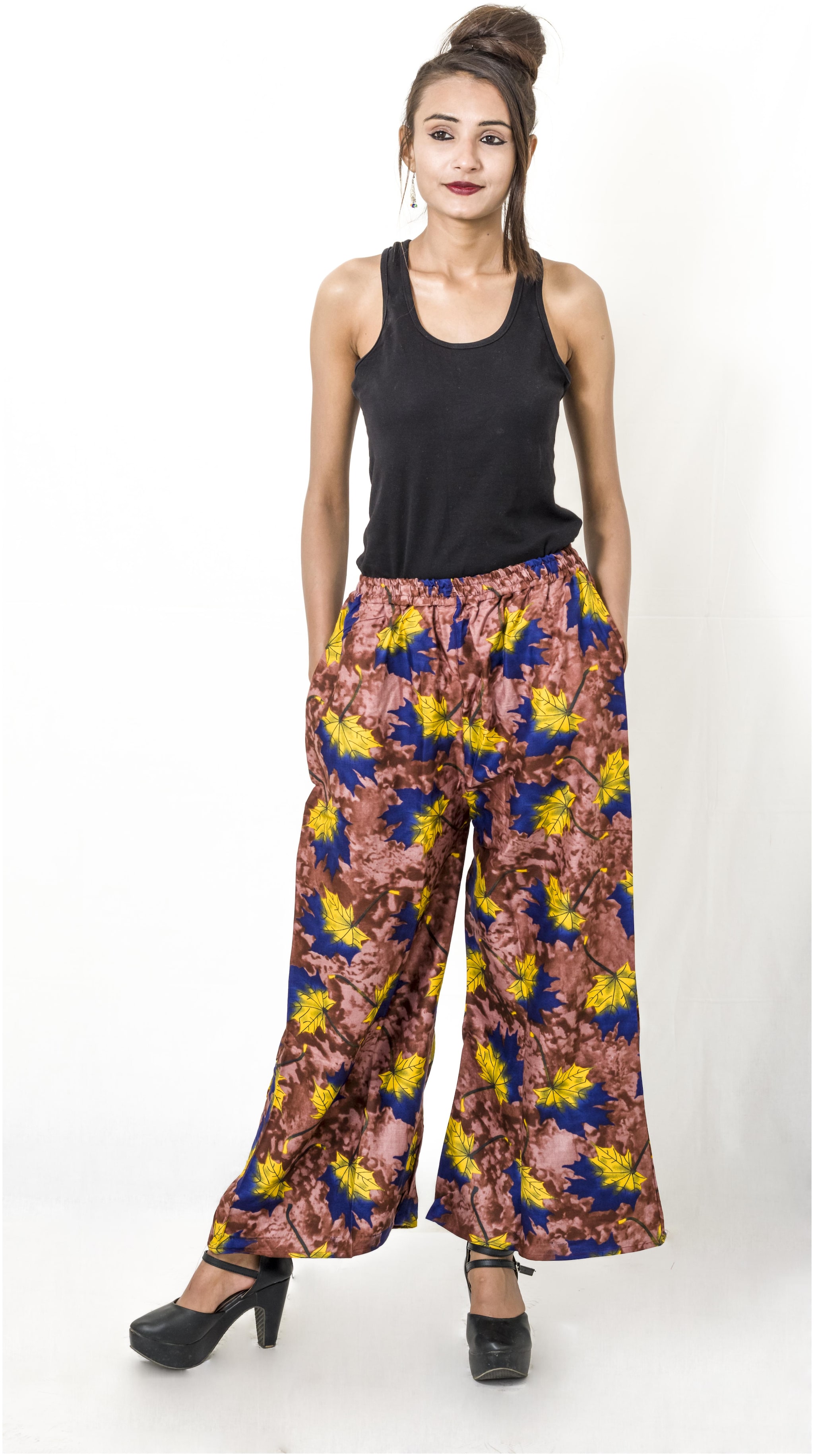 

Nikhilam-Summer Wear-Rayon Staple-Multi Coloured-Round Elastic Waist Fit-jaipuri printed palazzo With Pockets