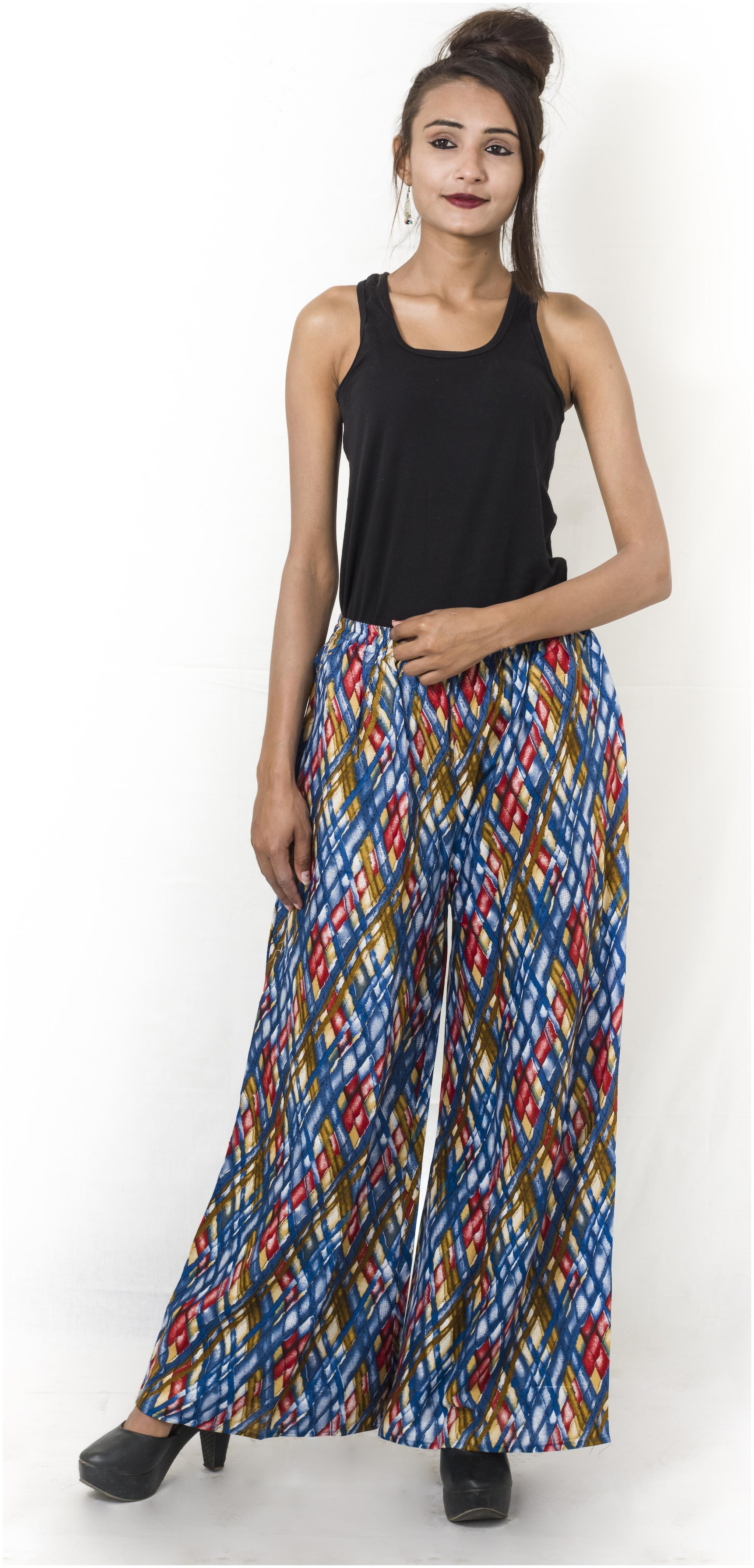 

Nikhilam-Summer Wear-Rayon Staple-Multi Coloured-Round Elastic Waist Fit-jaipuri printed palazzo With Pockets