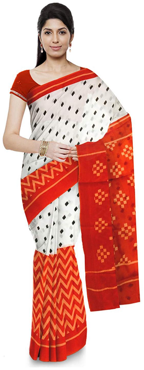 

Nikhilam- Traditional Jaipuri Print Cotton Malmal Sarees With Blouse - Orange