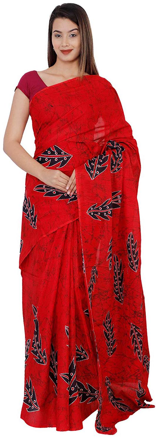 

NIKHILAM Women Cotton Saree Red