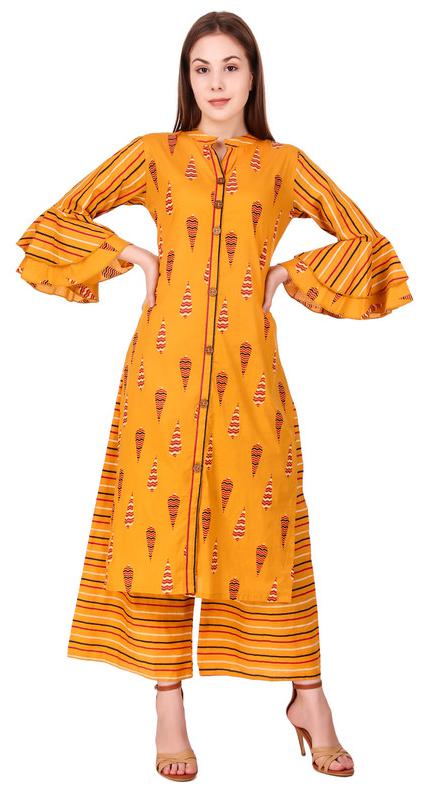 

NIMMO Women Yellow Printed Straight Kurti With Palazzo