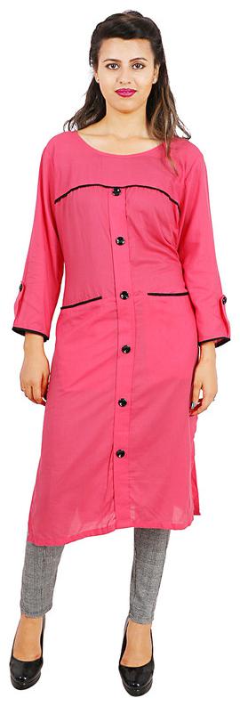 

NIMMO Women Pink Solid Straight Kurti