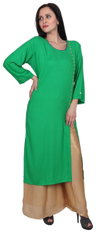 

NIMMO Women Green Solid Straight Kurti