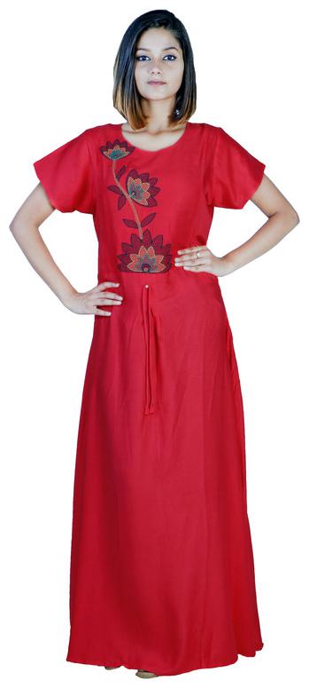 

NIMMO Women Cotton Embroidered Only Gown Red