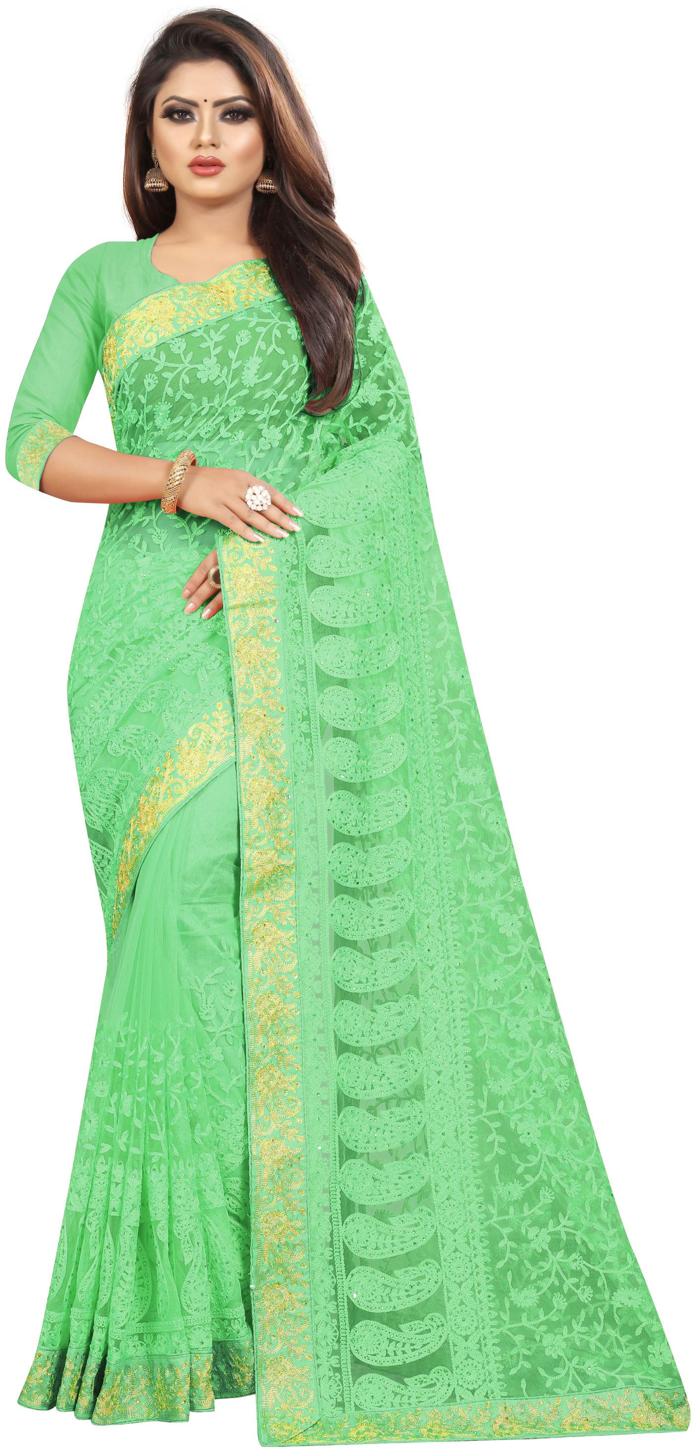 

Nine Sister Green Embroidered Universal Designer Saree With blouse