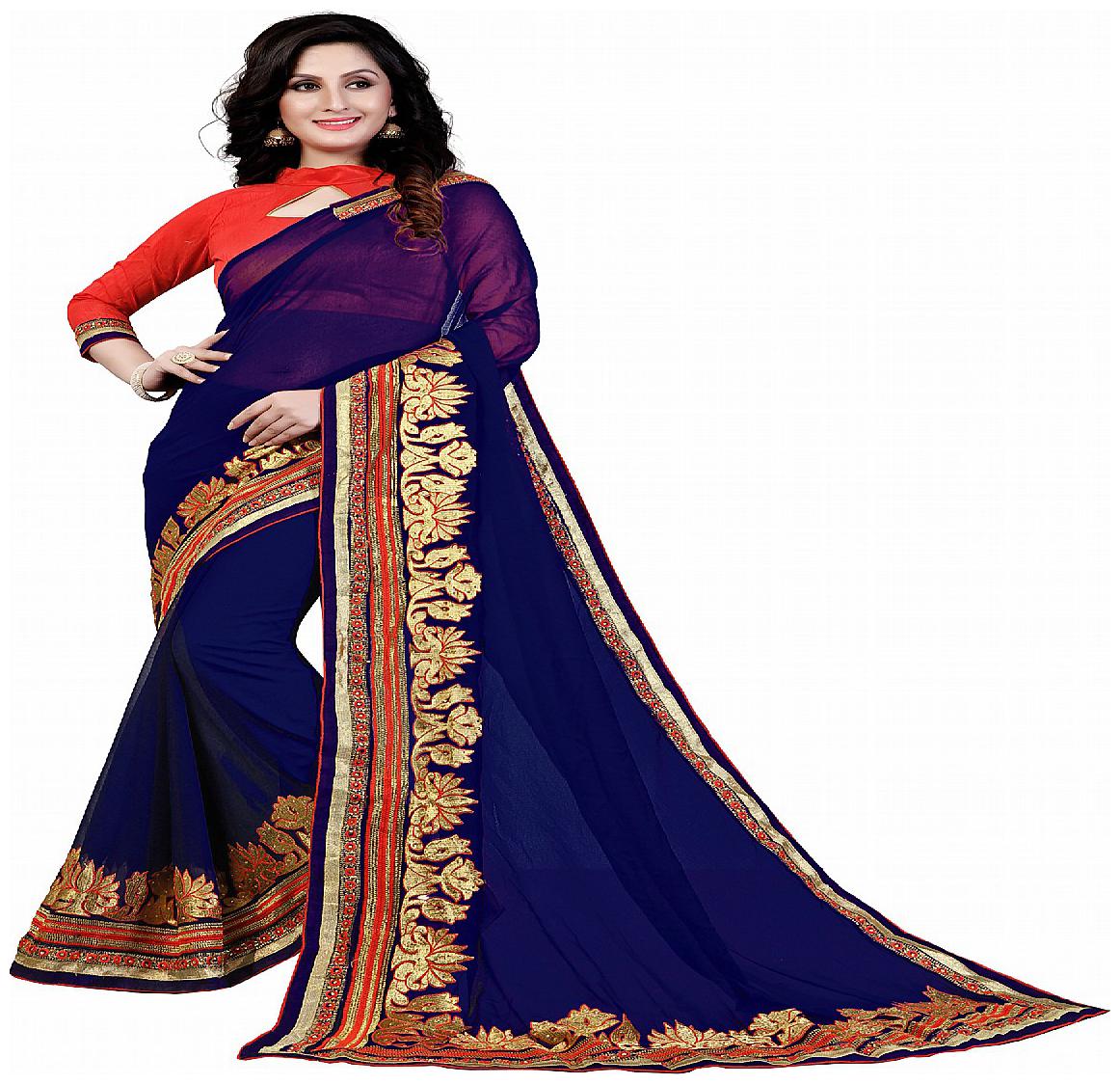 

Nine Sister Blue Chffon Saree