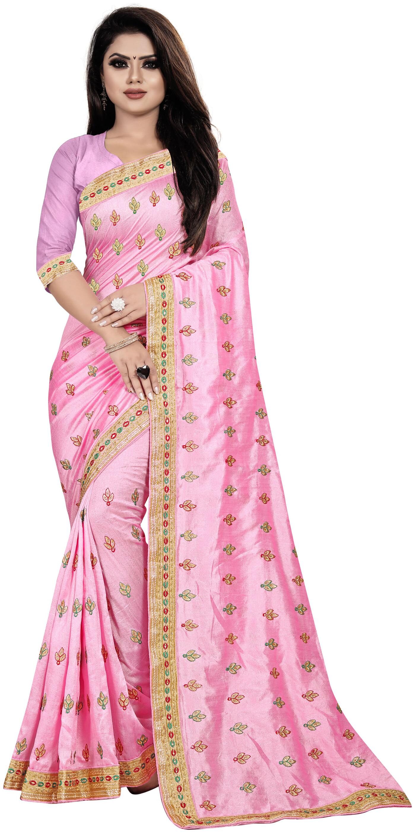 

Nine Sister Pink Embroidered Universal Designer Saree With Blouse With blouse