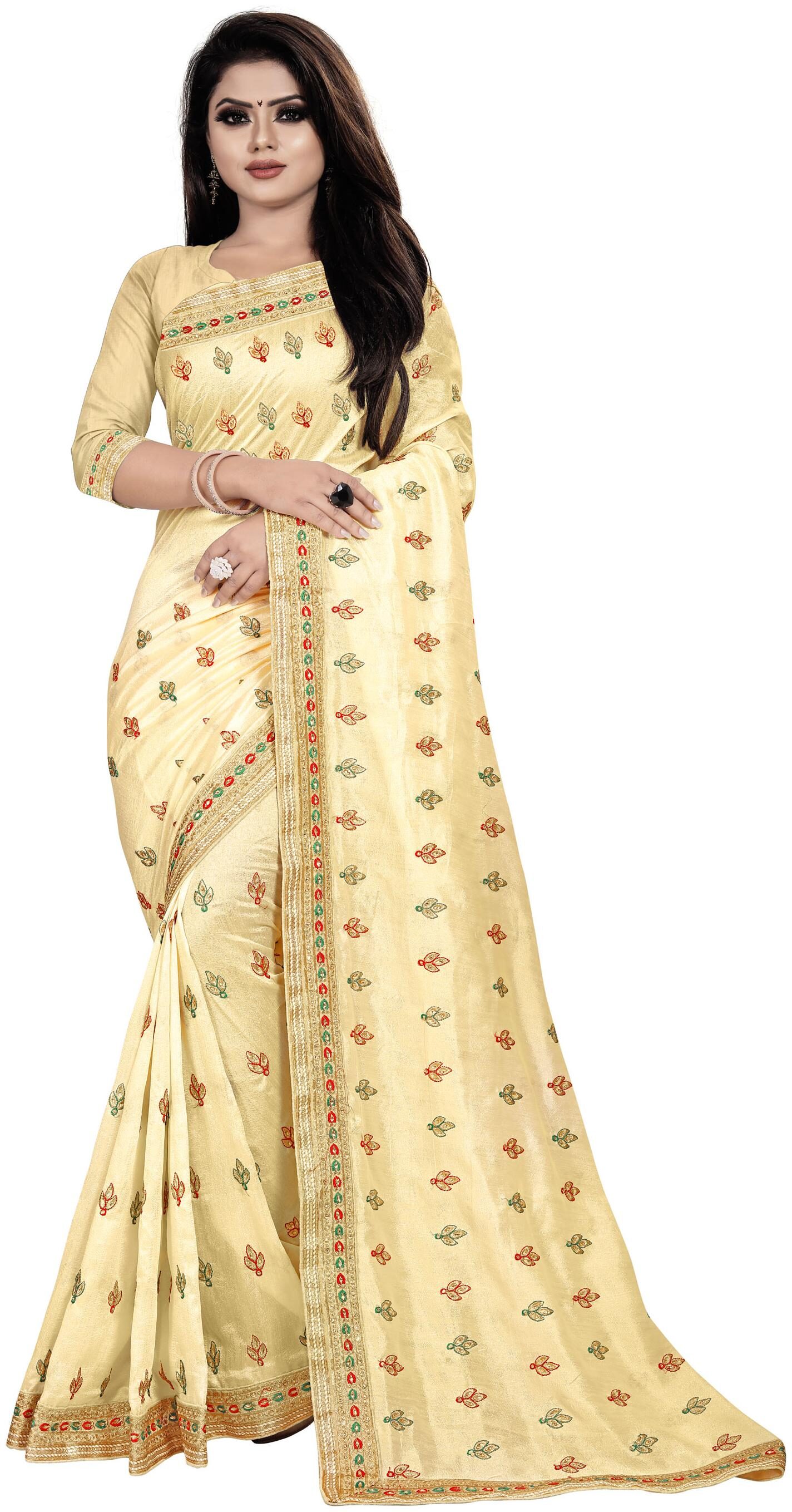 

Nine Sister Bollywood Poly Silk Embroidered Designer Saree Beige