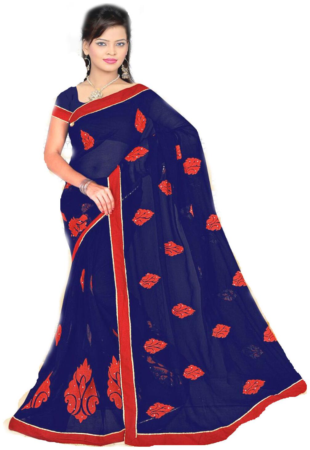 

Nine Sister Blue Georgette Saree