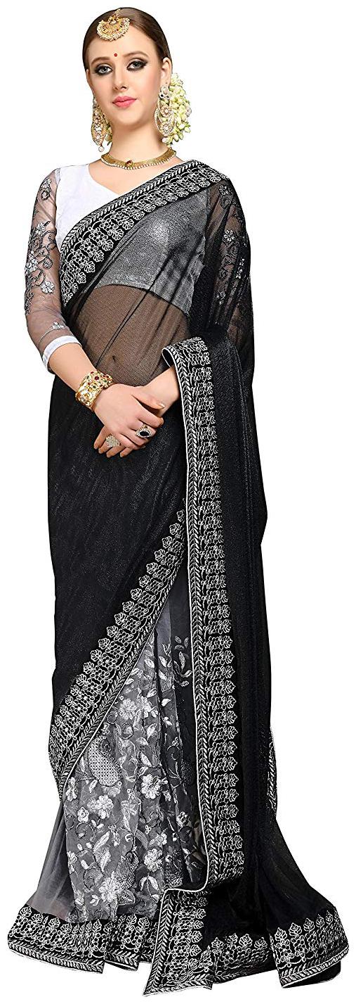 

Nine Sister Black Embroidered Universal Designer Saree With Blouse With blouse