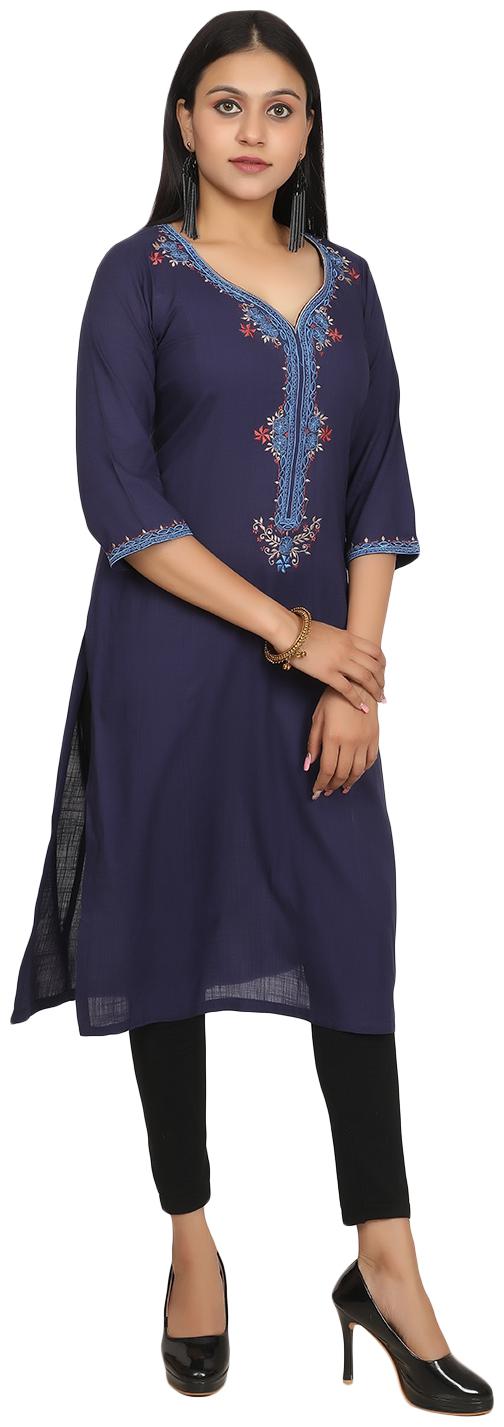 

Niomi A-Line Viscose Blue Embroidery Kurti