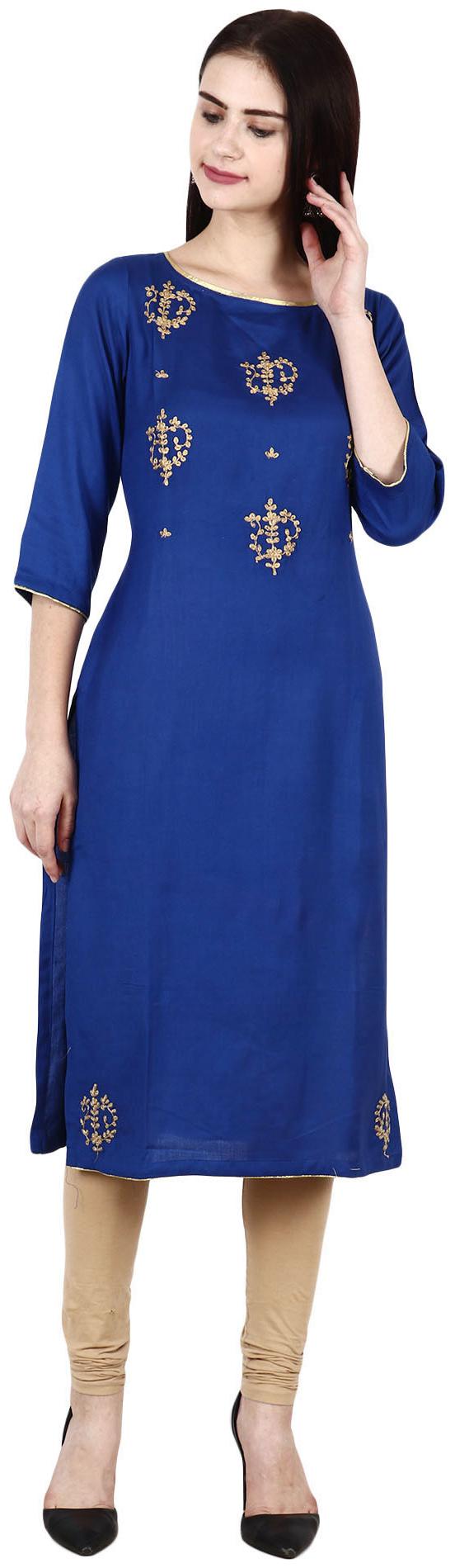 

Niomi A-Line Viscose Blue Embroidery Kurti