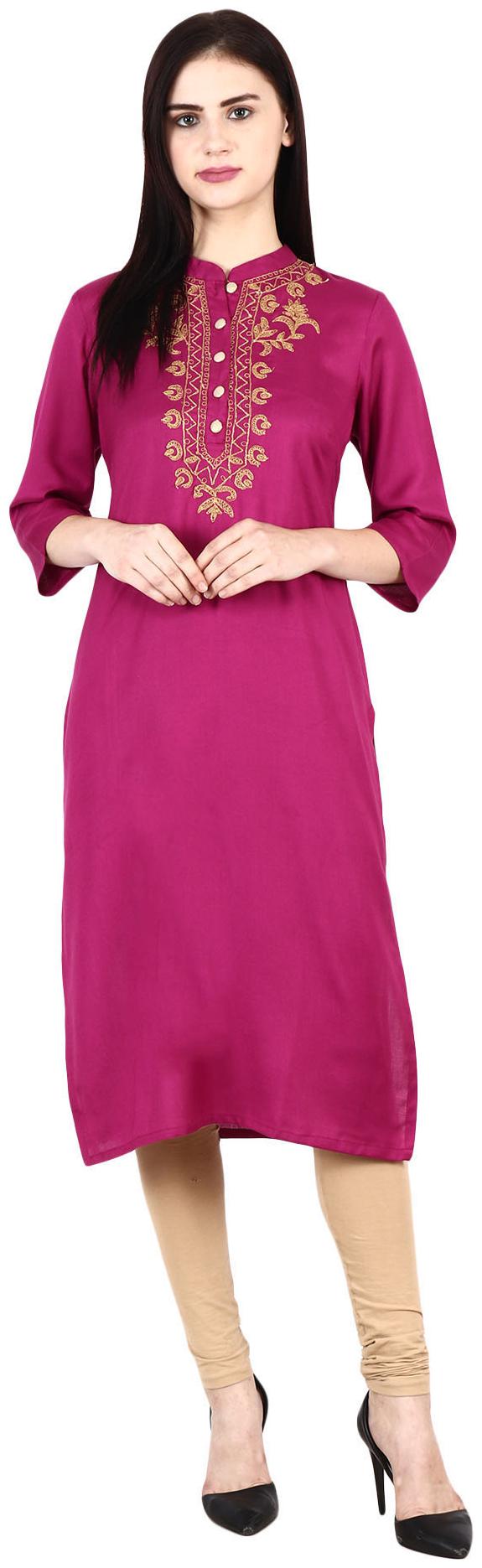 

Niomi A-Line Viscose Pink Embroidery Kurti