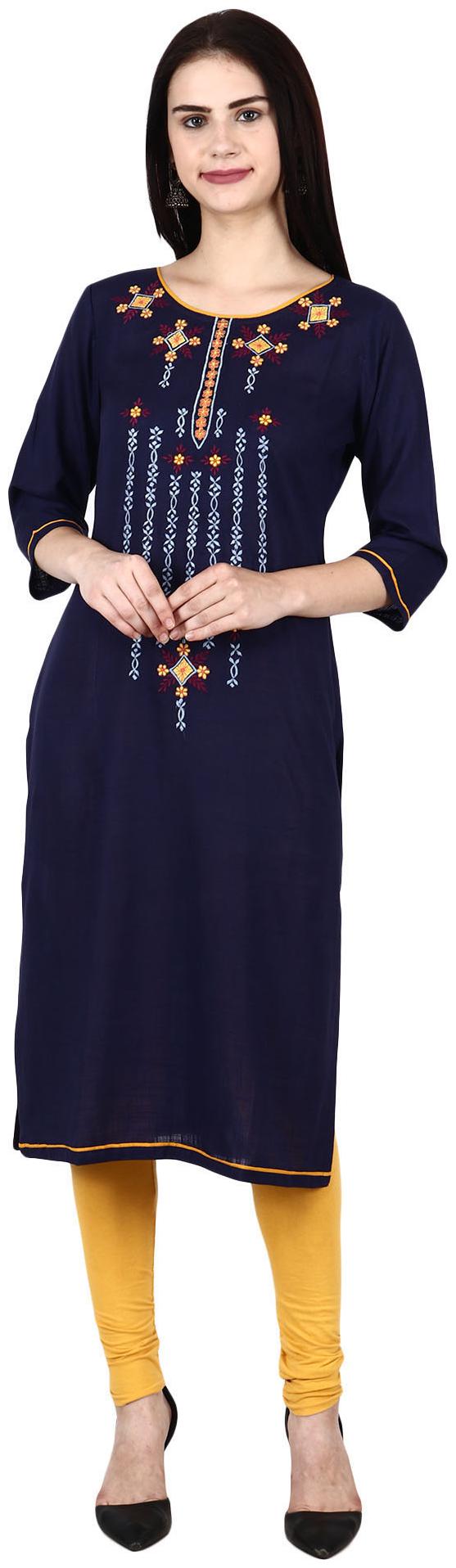 

Niomi A-Line Viscose Blue Embroidery Kurti