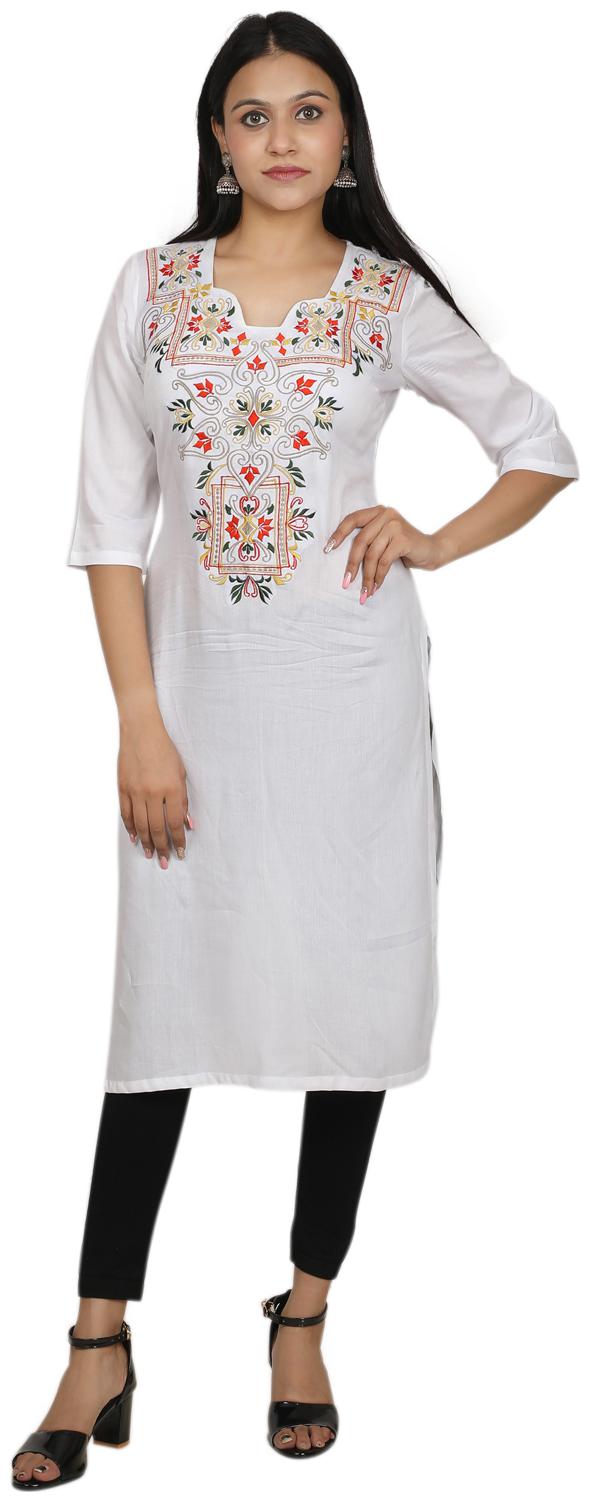 

Niomi Women Viscose Rayon Embroidered Kurti White