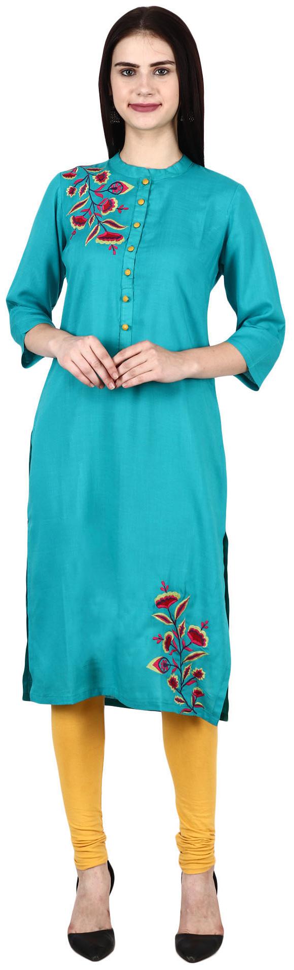 

Niomi Women Viscose Rayon Embroidered Kurti Turquoise