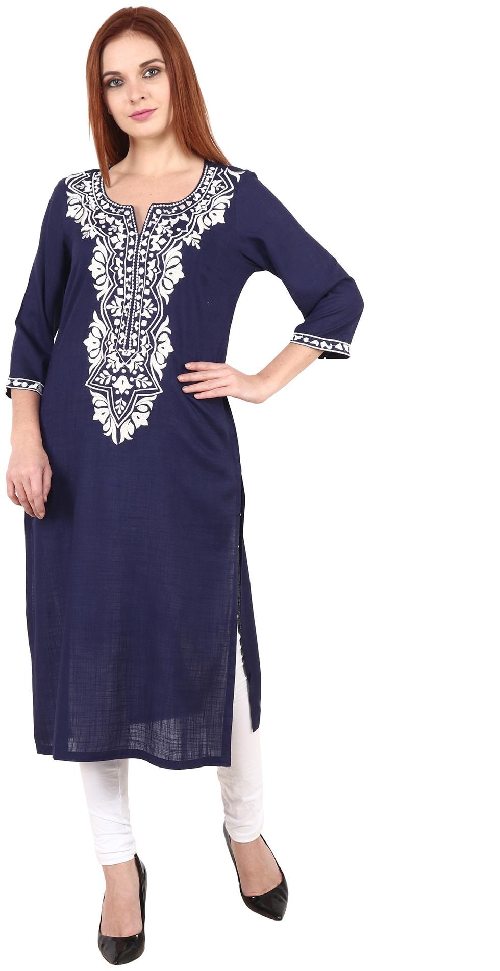 

Niomi Women Viscose Rayon Embroidered Navy Blue Kurti