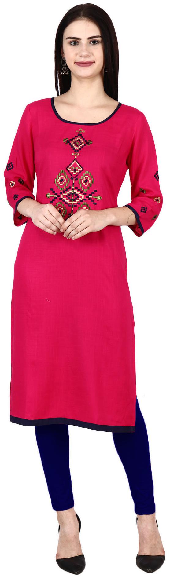 

Niomi Women Viscose Rayon Embroidered Kurti Pink