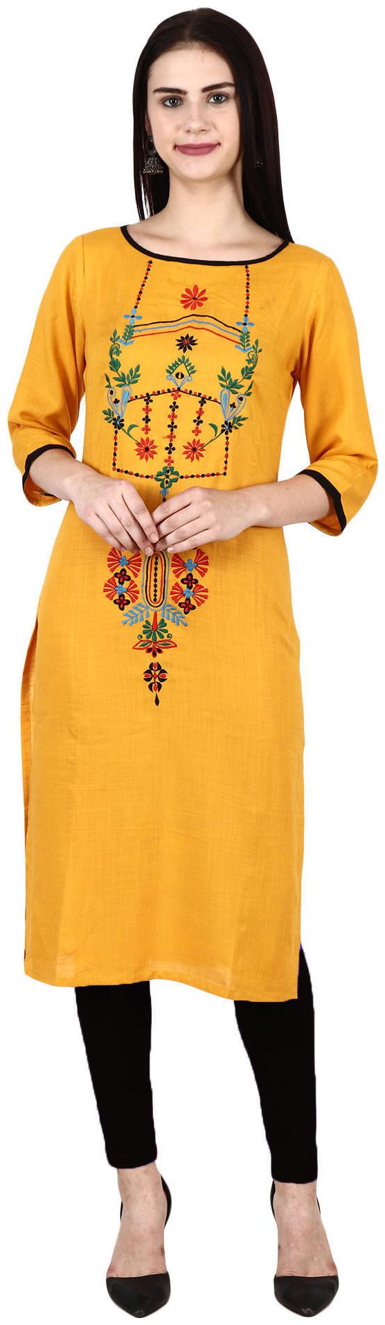 

Niomi Women Viscose Rayon Embroidered Kurti Yellow