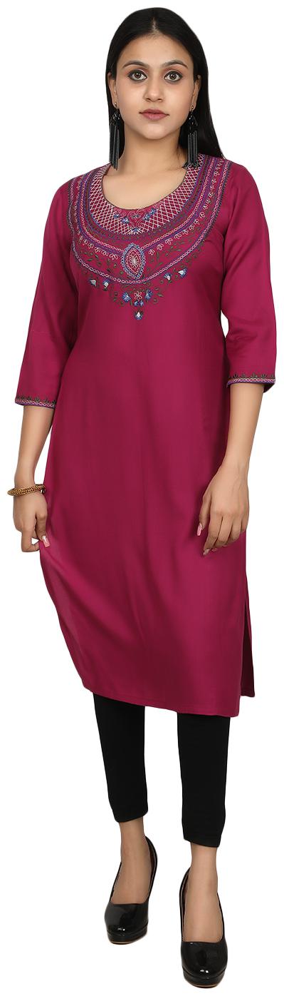 

Niomi Women Viscose Rayon Embroidered Kurti Purple