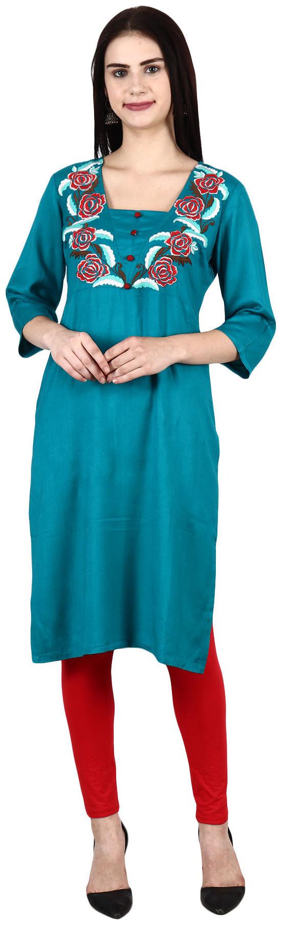 

Niomi Women Viscose Rayon Embroidered Kurti Green