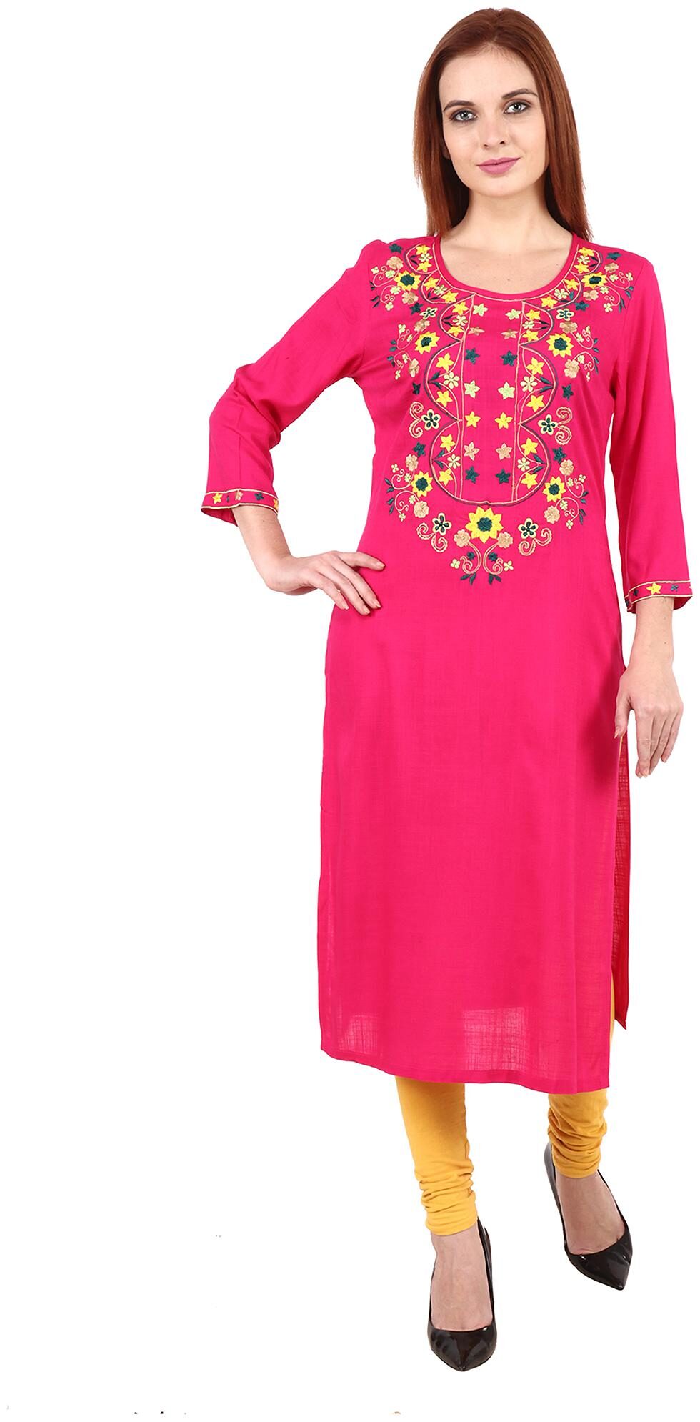 

Niomi Women Viscose Rayon Embroidered Pink Kurti