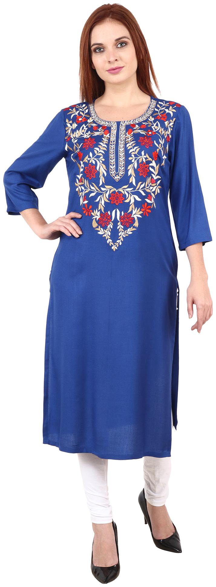 

Niomi Women Viscose Rayon Embroidered Blue Kurti