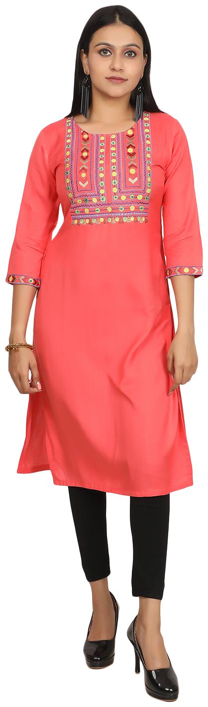 

Niomi Women Viscose Rayon Embroidered Kurti Pink