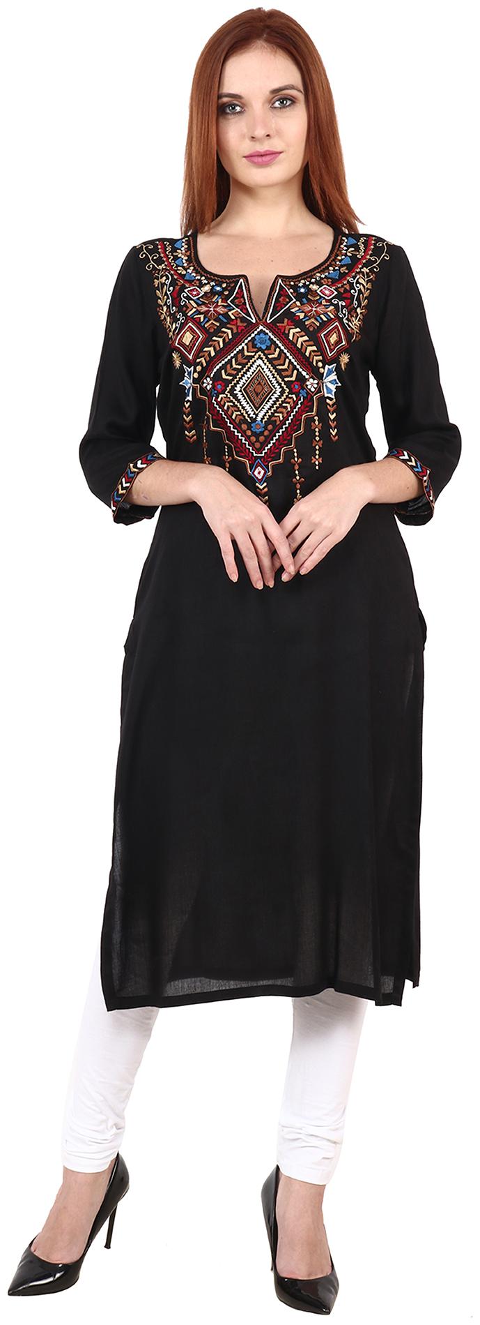 

Niomi Women Viscose Rayon Embroidered Black Kurti