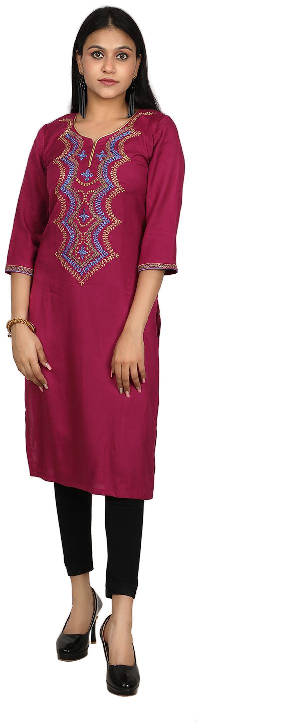 

Niomi Women Viscose Rayon Embroidered Kurti Purple