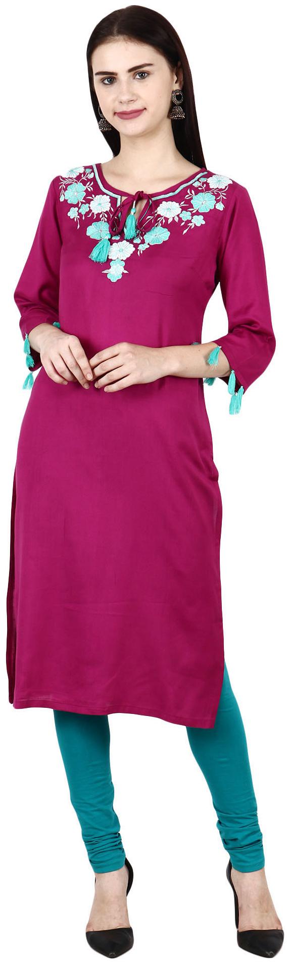 

Niomi Women Viscose Rayon Embroidered Kurti Purple