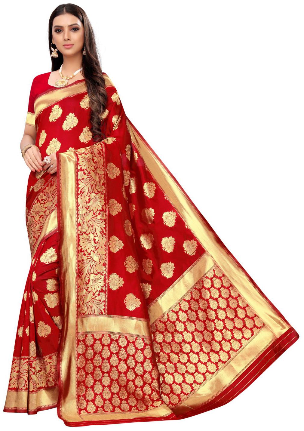 

Nirja Creation Banarasi Cotton Saree Red