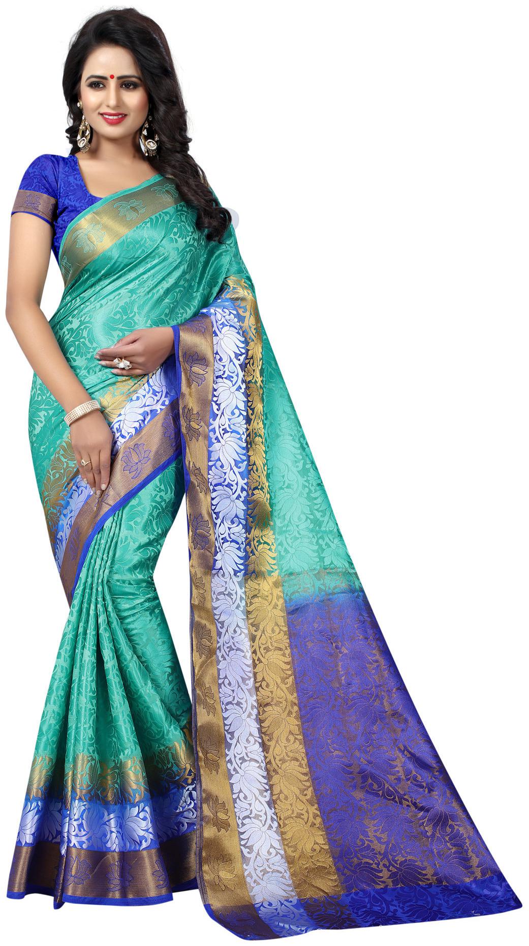 

Nirja Creation Women Artificial Silk Party Wear Designer Saree With Blouse Color Turquoise
