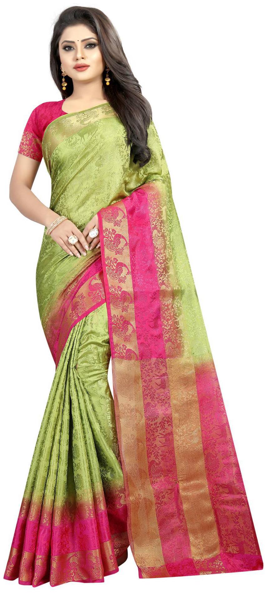 

Nirja Creation Women Artificial Silk Party Wear Designer Saree With Blouse Color Green