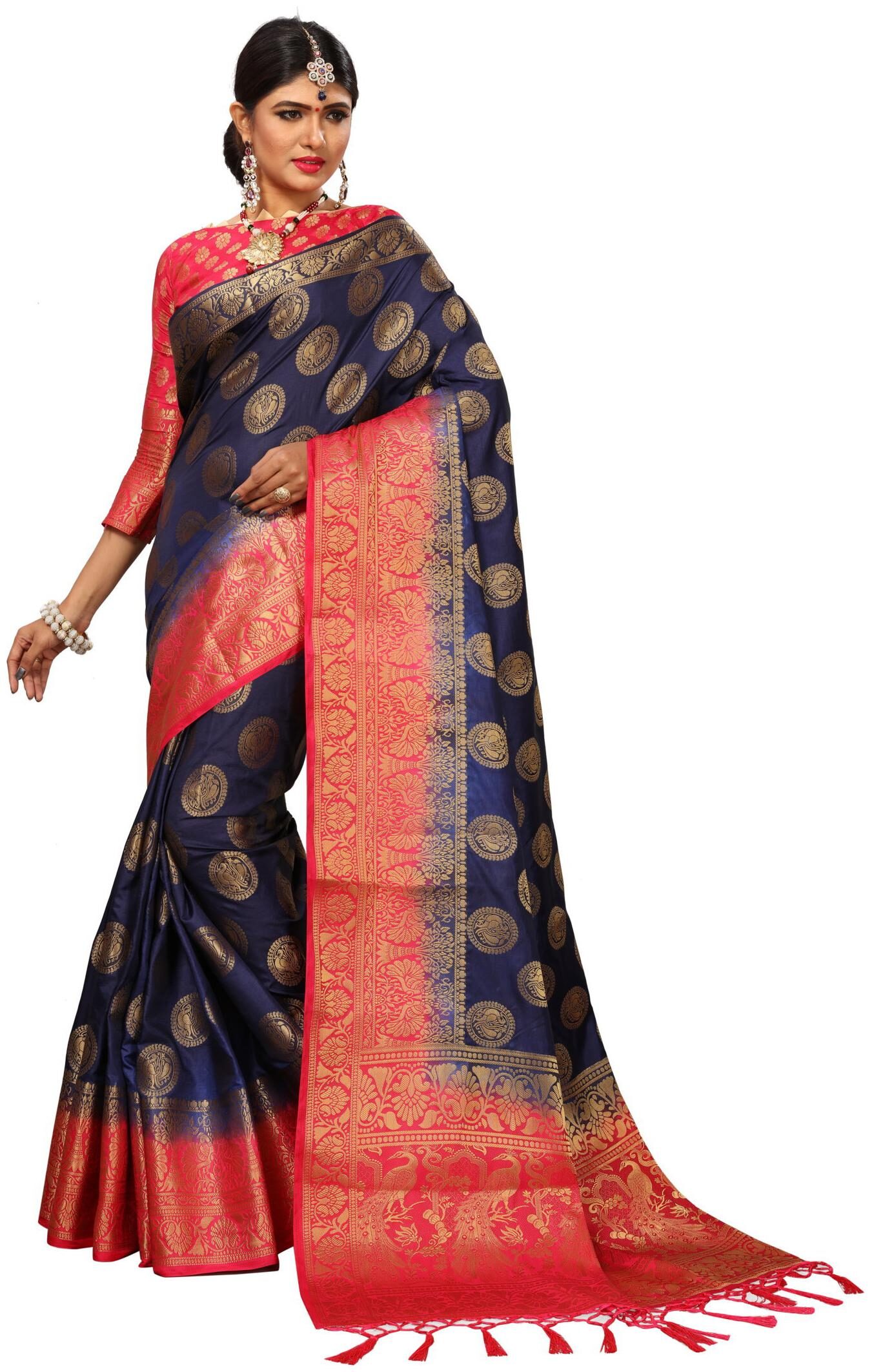 

Nirja Creation Navy Blue Color Silk Saree