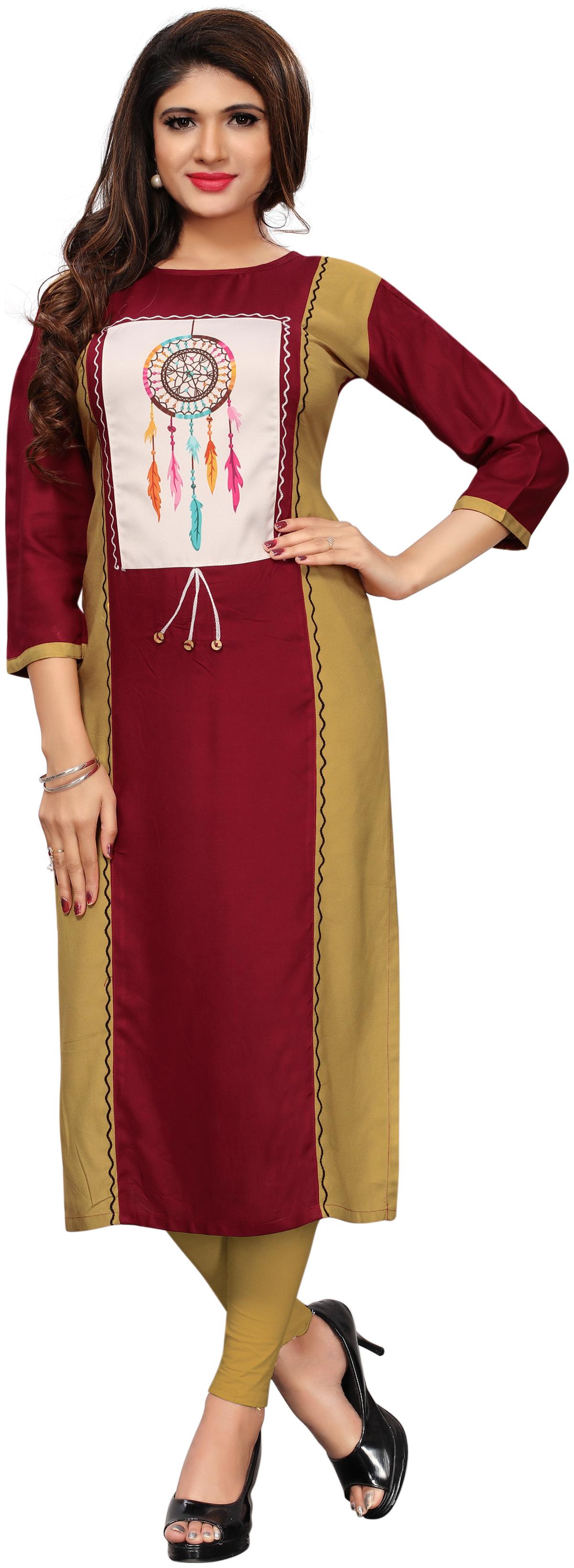 

Nirja Creation Women Maroon Colorblocked Straight Kurti
